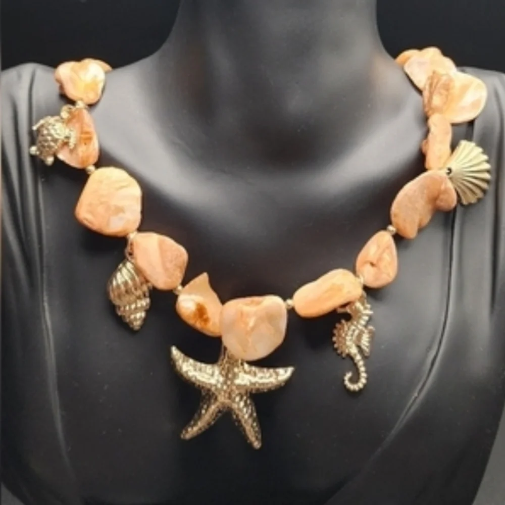 Gold and Orange Shell Necklace